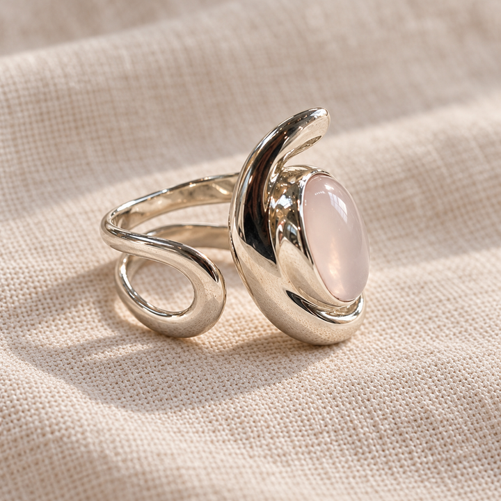 Rose Quartz Sterling Silver Swirl Ring