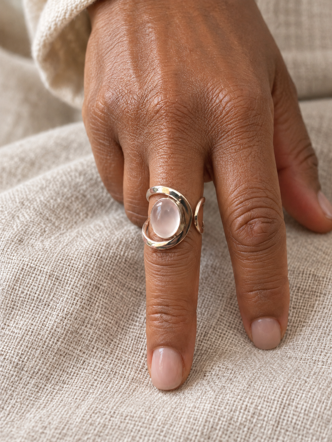 Rose Quartz Sterling Silver Swirl Ring