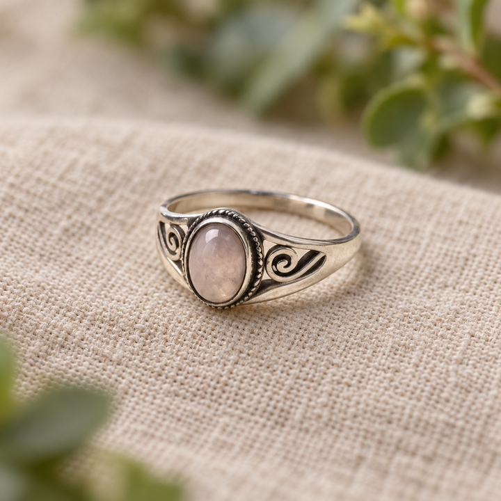 Rose Quartz Spiral Silver Ring