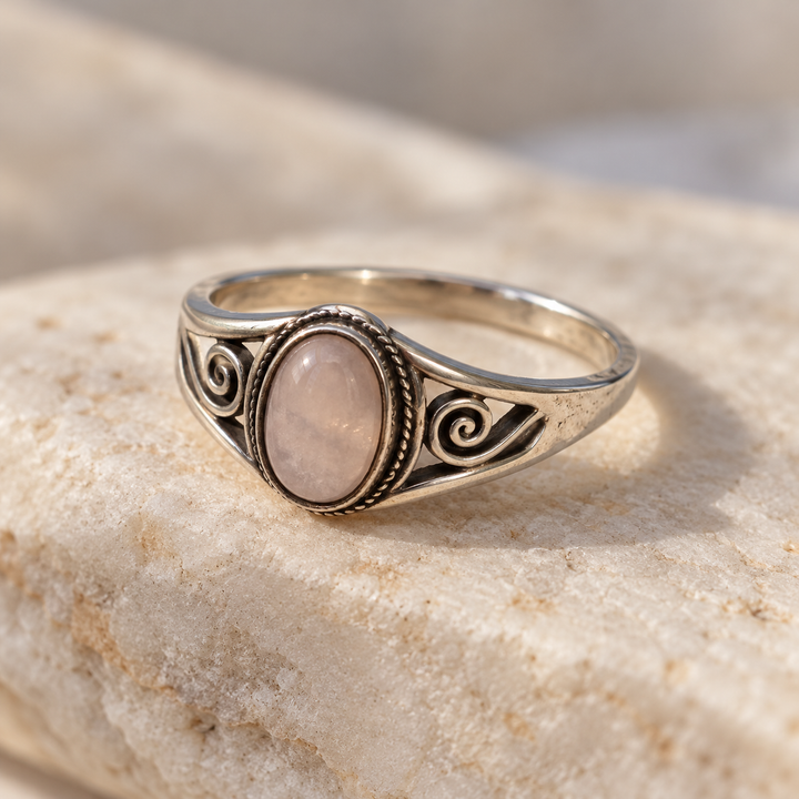Rose Quartz Spiral Silver Ring