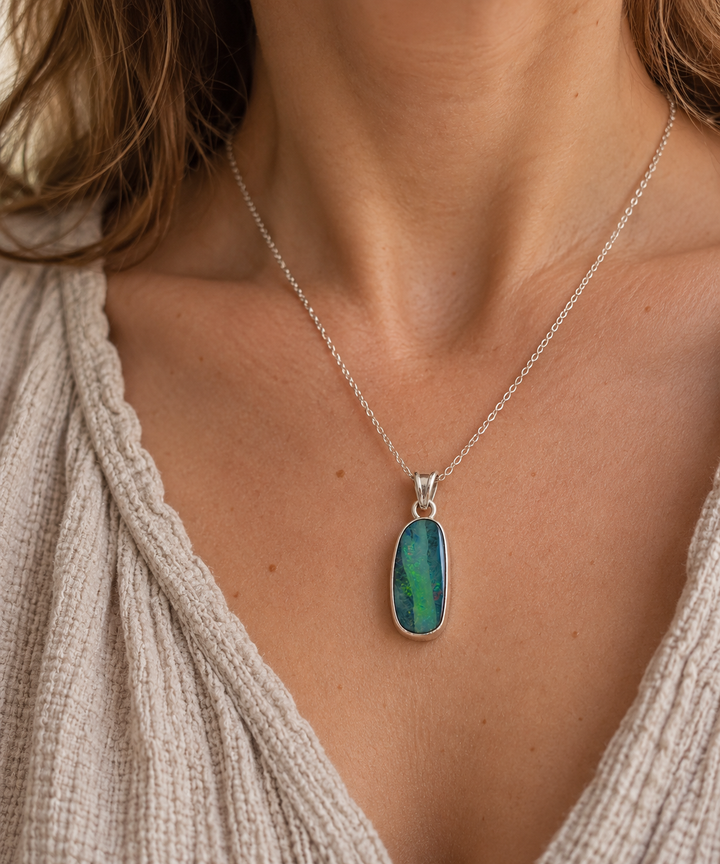 Blue-Green Opal Silver Pendant