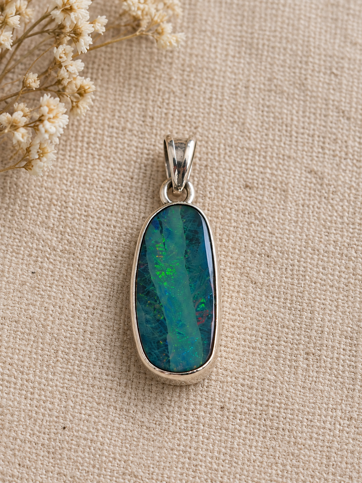 Blue-Green Opal Silver Pendant