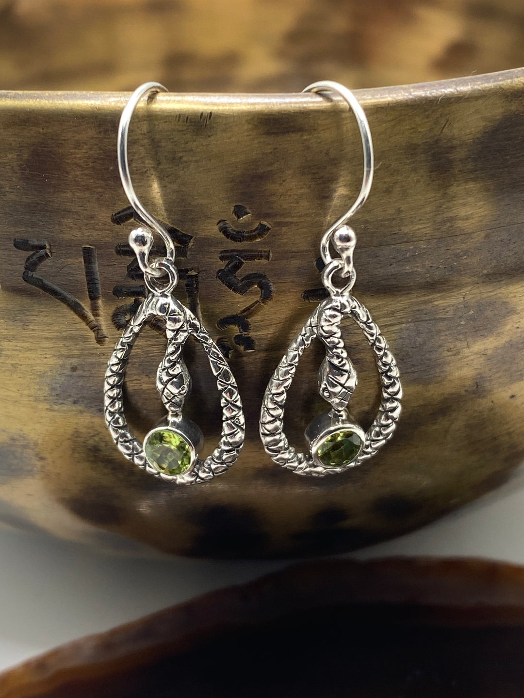 Peridot Snake Earrings