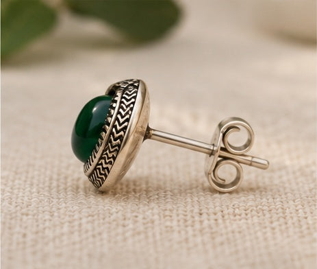 Handmade Green Onyx Sterling Silver Stud Earrings