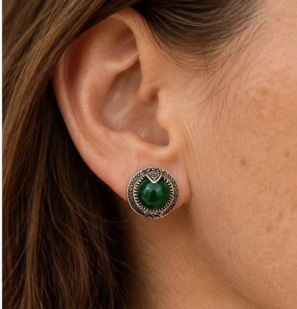 Handmade Green Onyx Sterling Silver Stud Earrings