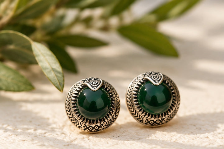 Handmade Green Onyx Sterling Silver Stud Earrings