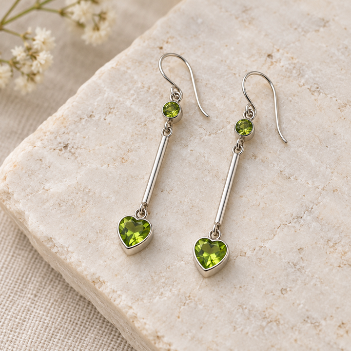 Handmade Peridot Heart Drop Sterling Silver Earrings