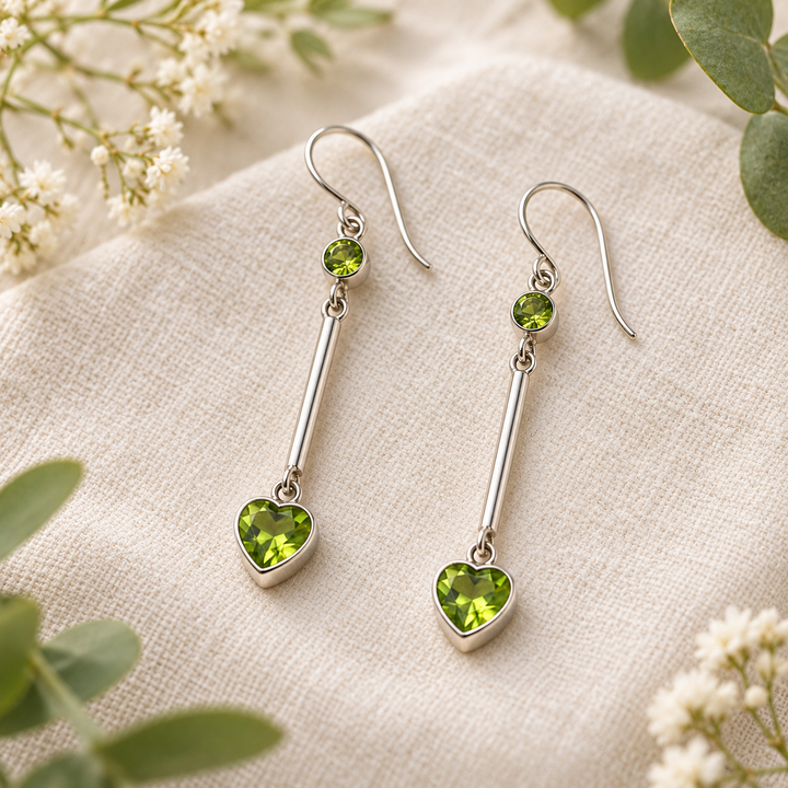 Handmade Peridot Heart Drop Sterling Silver Earrings