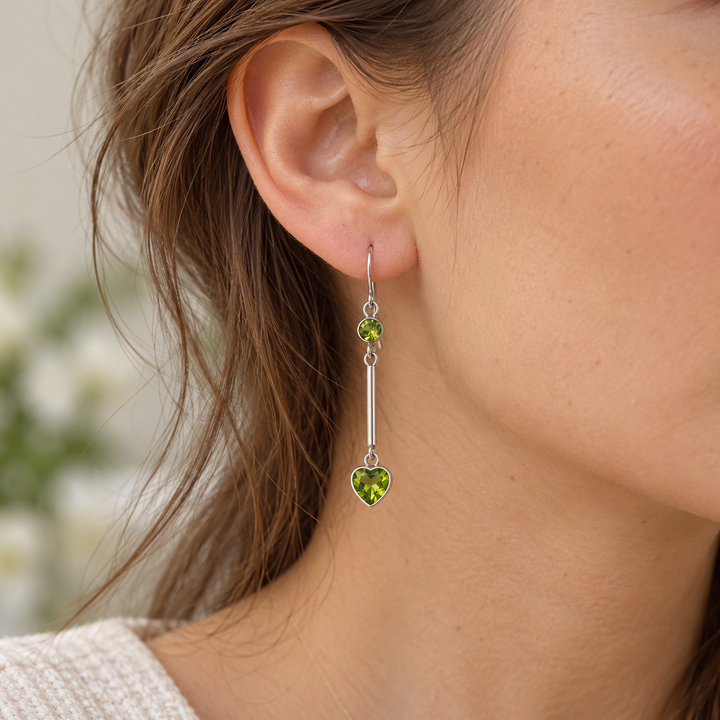 Handmade Peridot Heart Drop Sterling Silver Earrings
