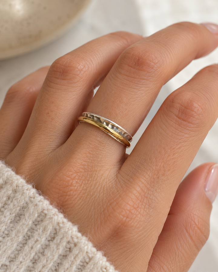 Handmade Sterling Silver and Brass Spinning Ring