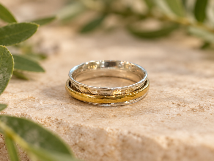 Handmade Sterling Silver and Brass Spinning Ring
