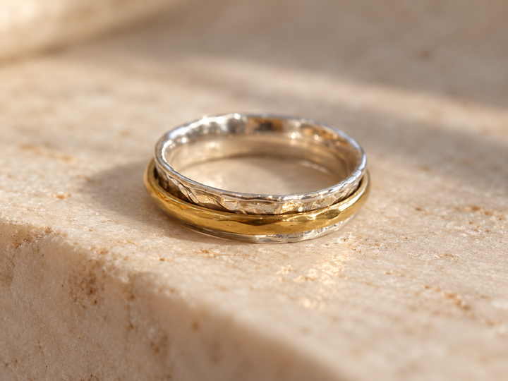 Handmade Sterling Silver and Brass Spinning Ring