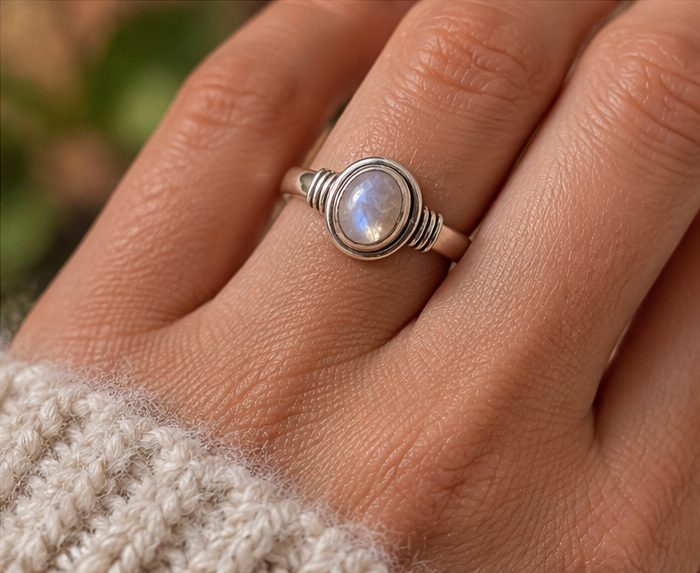 Moonstone Sterling Silver Ring – Size M and P