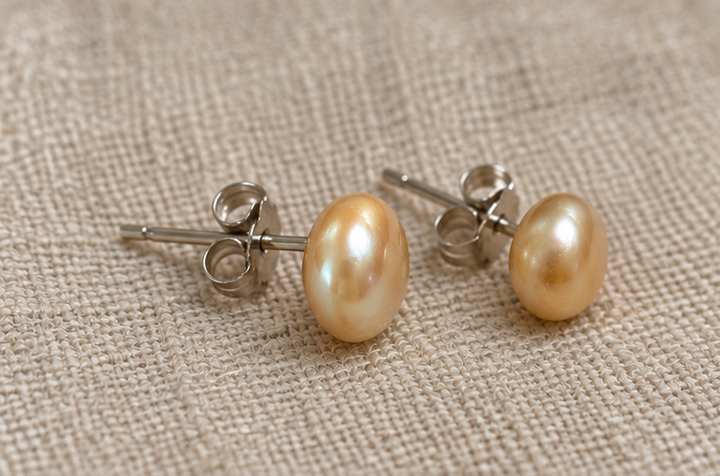 Golden Yellow Freshwater Pearl Sterling Silver Stud Earrings