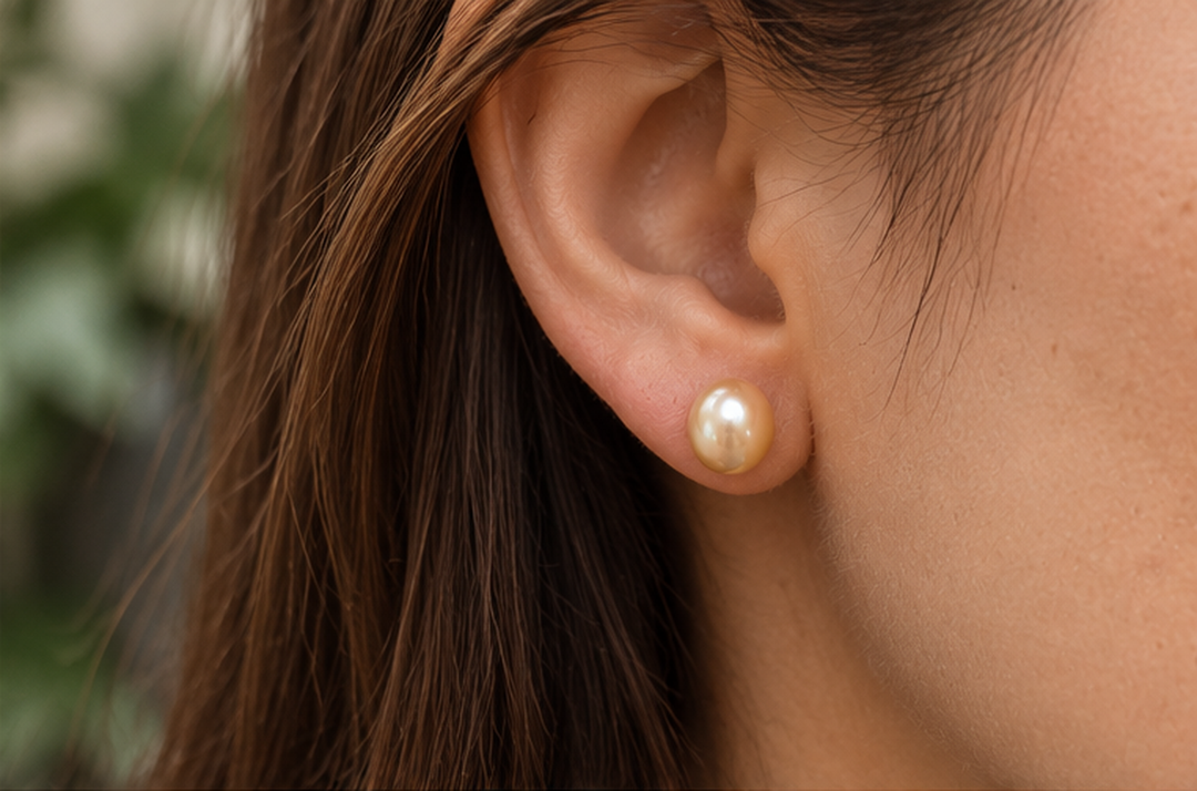 Golden Yellow Freshwater Pearl Sterling Silver Stud Earrings