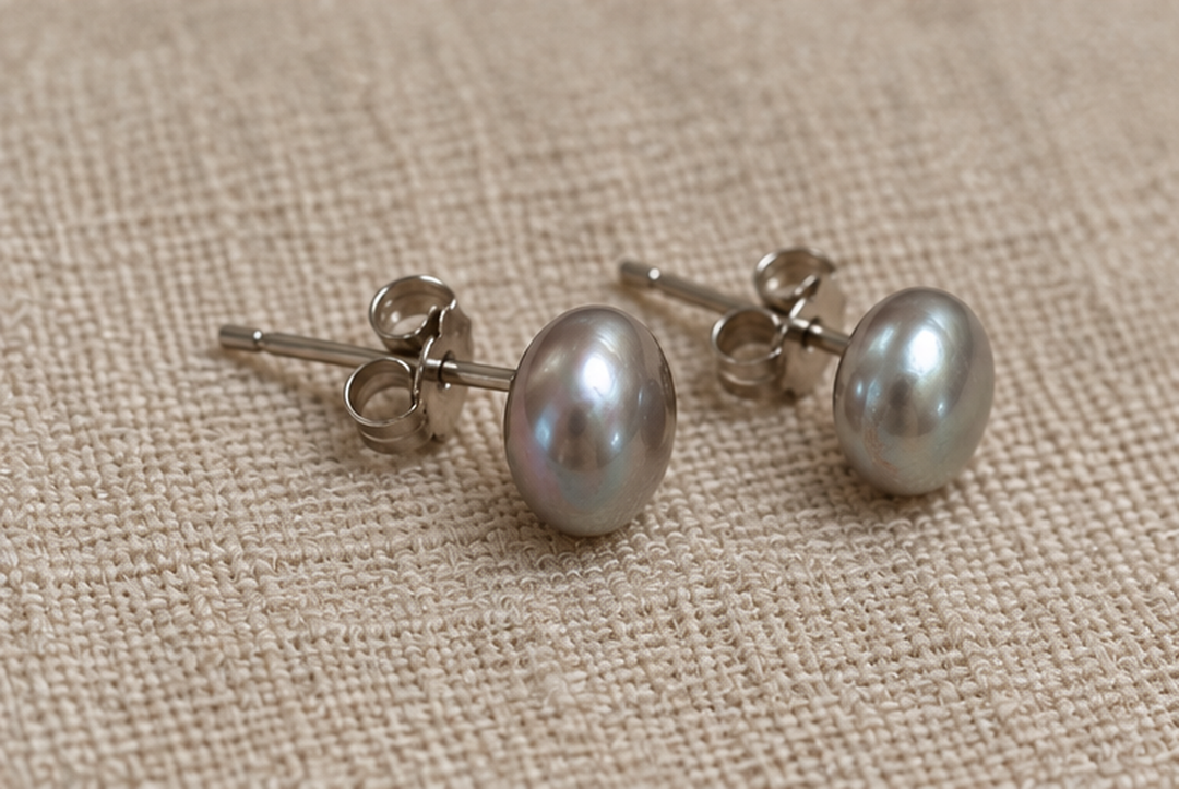 Silver-Grey Freshwater Pearl Sterling Silver Stud Earrings