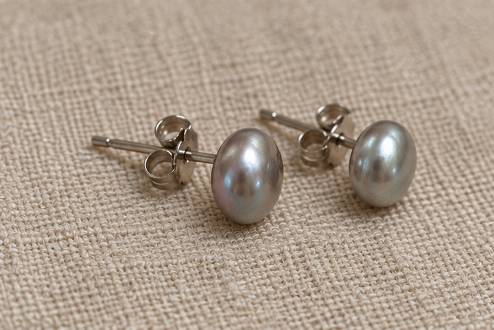 Silver-Grey Freshwater Pearl Sterling Silver Stud Earrings