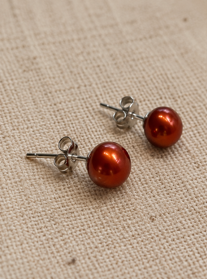 Red Freshwater Pearl Sterling Silver Stud Earrings