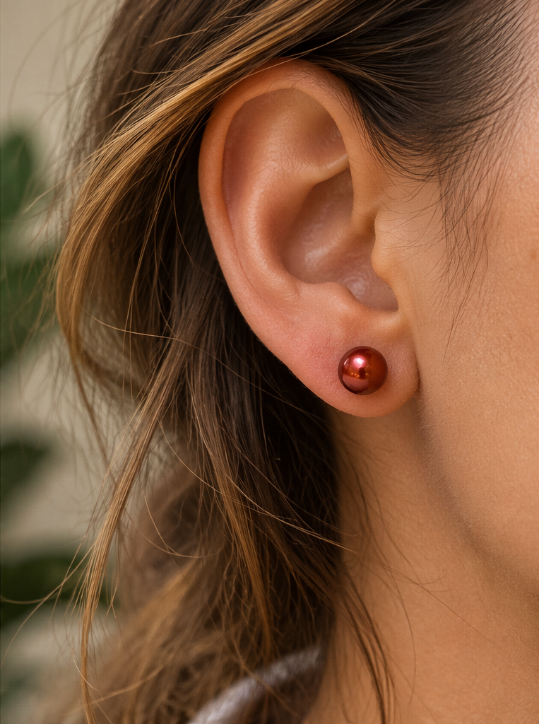 Red Freshwater Pearl Sterling Silver Stud Earrings