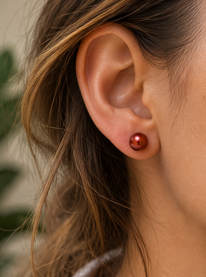 Red Freshwater Pearl Sterling Silver Stud Earrings