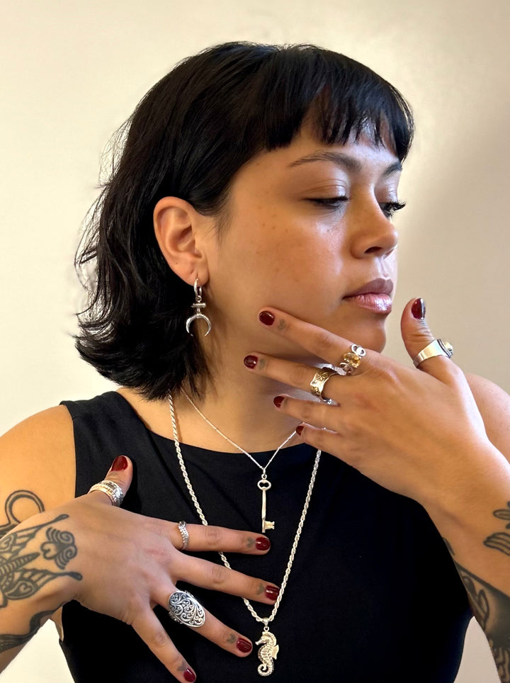 Silver Crescent Charm Hoops