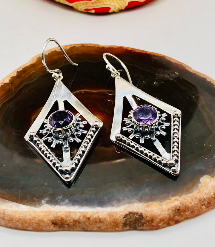 Diamond Star Earrings with Amethyst