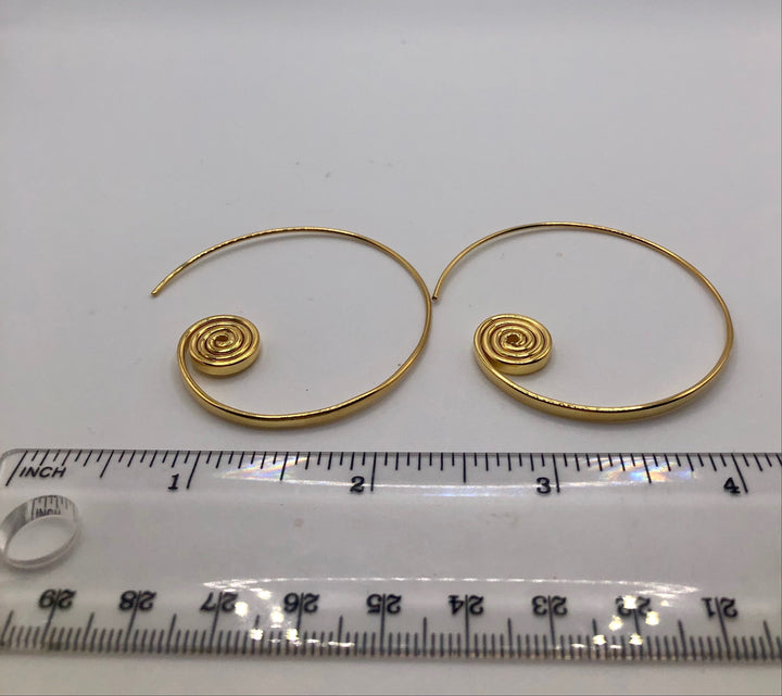 Large Gold Plated Spiral Hoop Earrings
