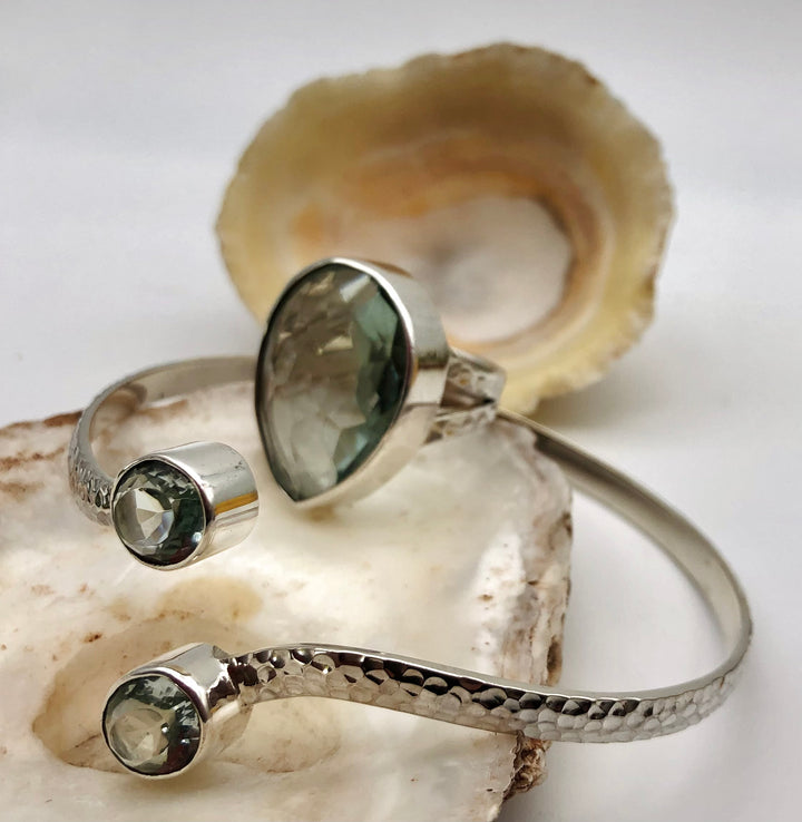 Green Obsidian Teardrop Ring
