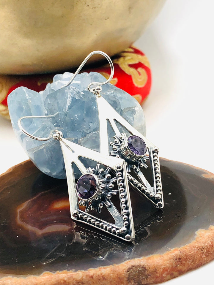 Diamond Star Earrings with Amethyst