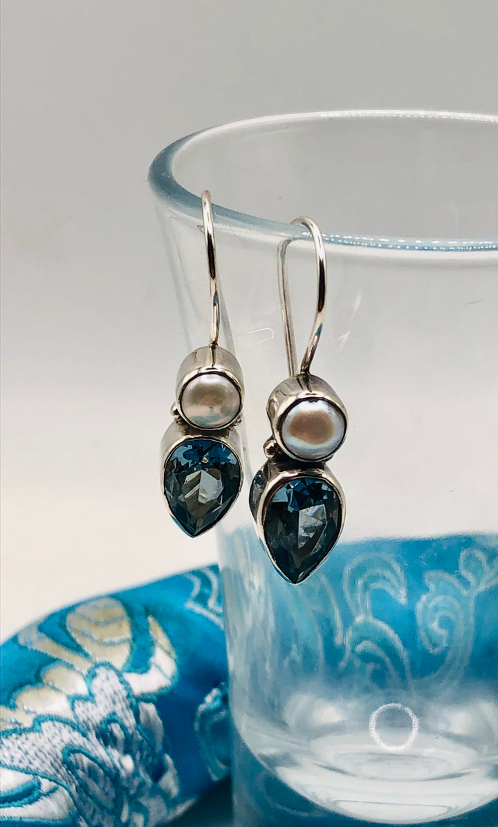 Pearl and Blue Topaz Earrings