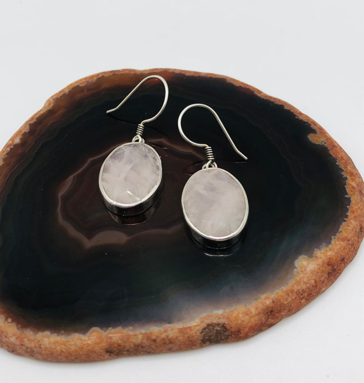Sterling Silver Rose Quartz Faceted Drop Earrings