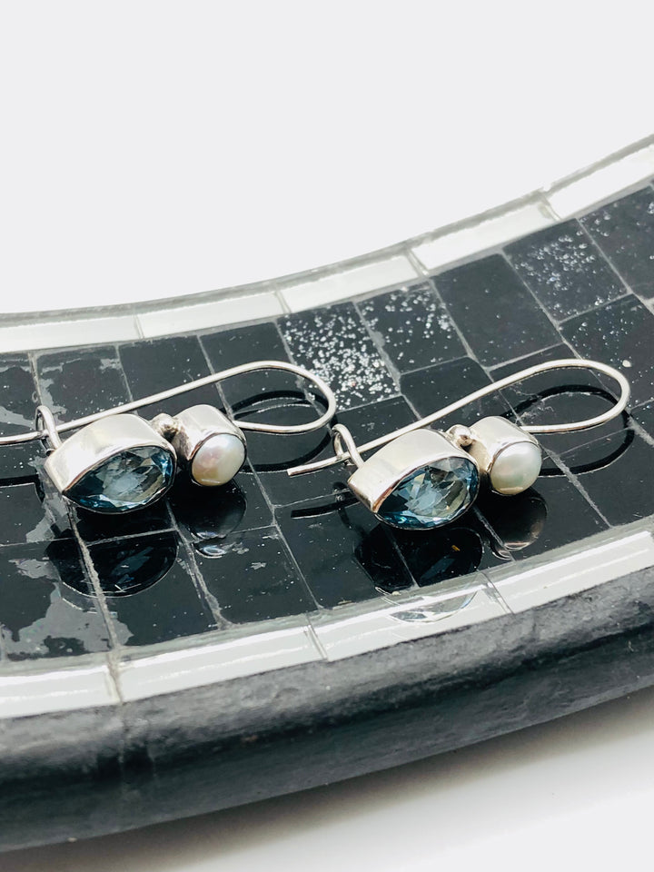 Pearl and Blue Topaz Earrings
