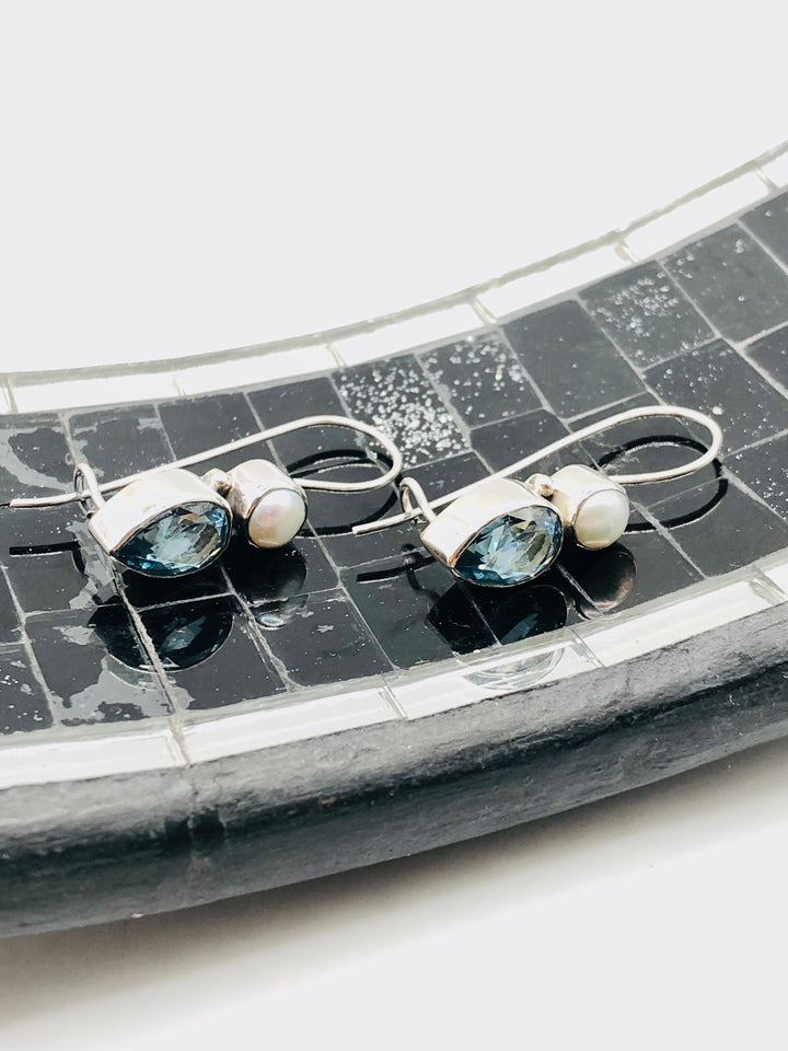 Pearl and Blue Topaz Earrings